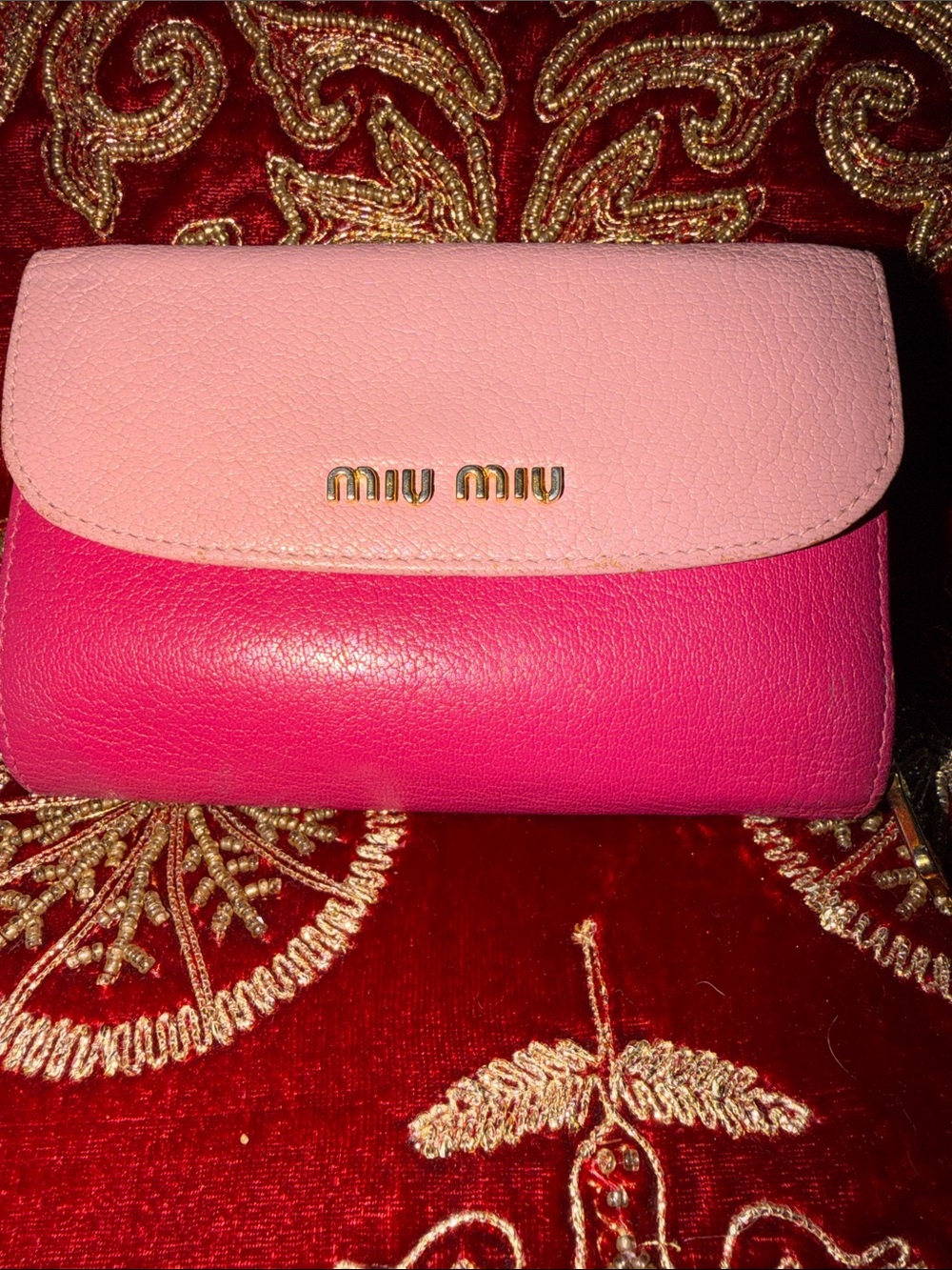 Miu Miu Bicolor Leather Compact Wallet two-tone Rosa and Peonia colorway. EUC - Picture 1 of 9